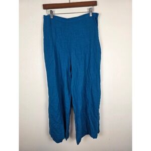 Bryn Walker Blue Linen Wide Leg Pants Elastic Waist Made in USA Size M